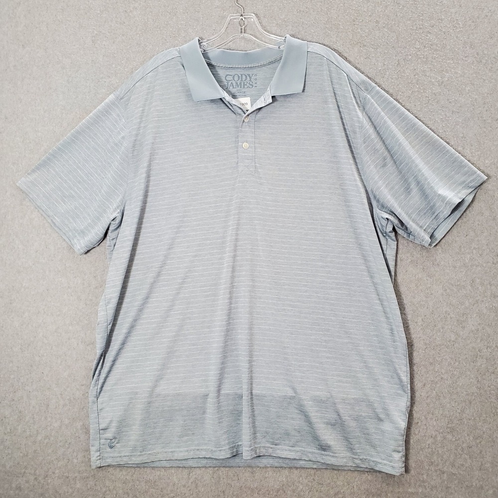 Cody James Men Polo Shirt XL Gray Striped Core Performance Short Sleeve READ
